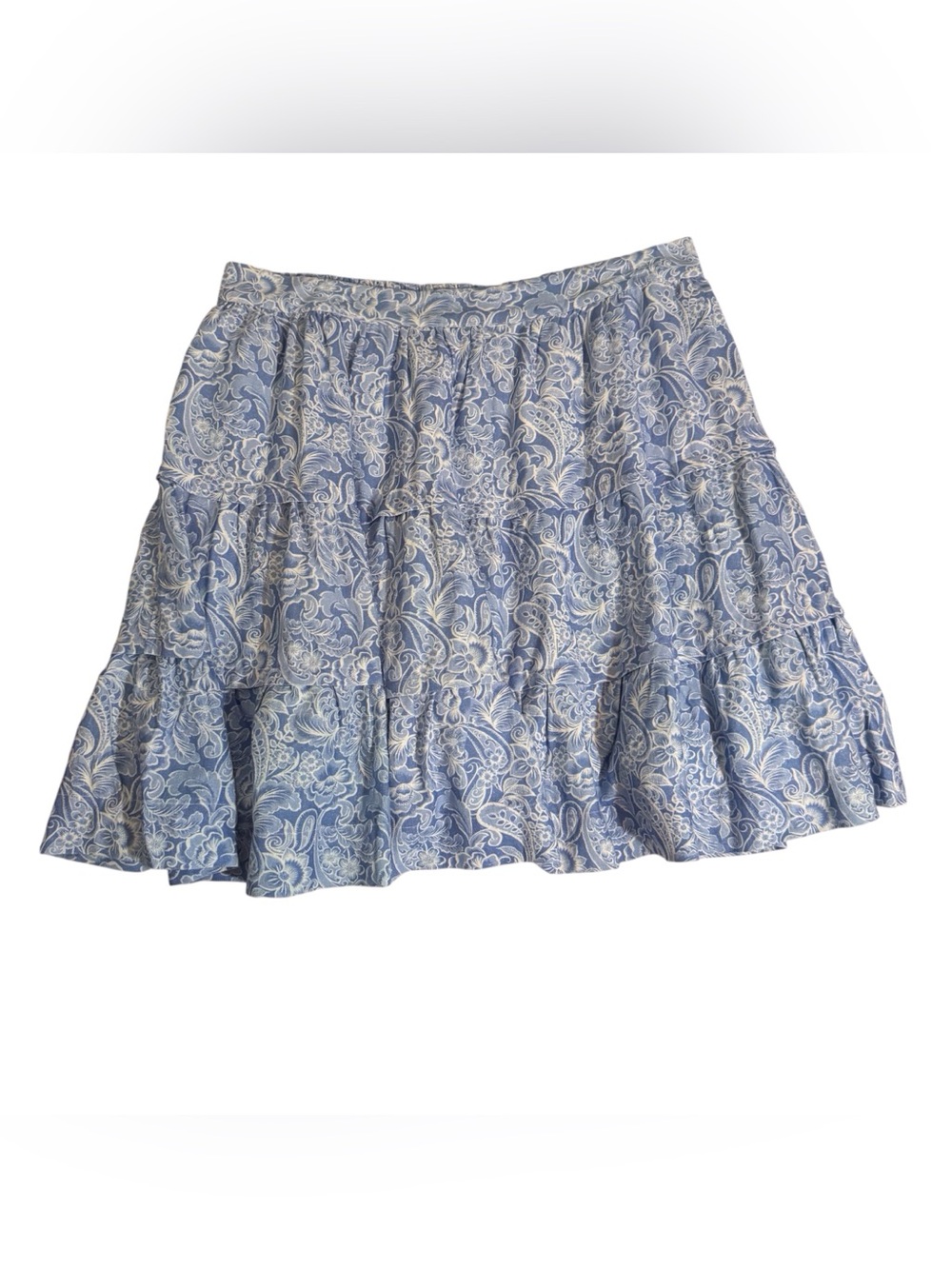 Soft Surroundings NWT Large Talisa Linen Blend Skirt Tiered Floral Print Cottage